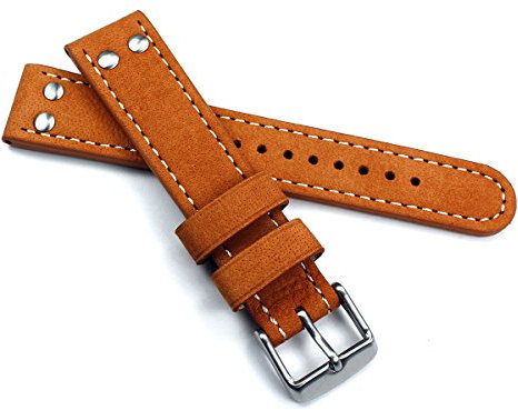 Sulla 22mm Herren Leder Uhrenarmband Pilot Wasserbüffel mit Nieten Hell braun WB