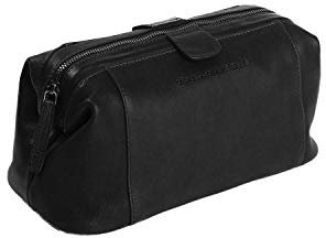 Chesterfield Brand The Kulturbeutel Vince Leder für Damen und Herren | Reise Waschen Rasieren Kosmetik Tasche Badezimmer Toilettenartikel Großer Organizer Make-up, Schwarz, Large