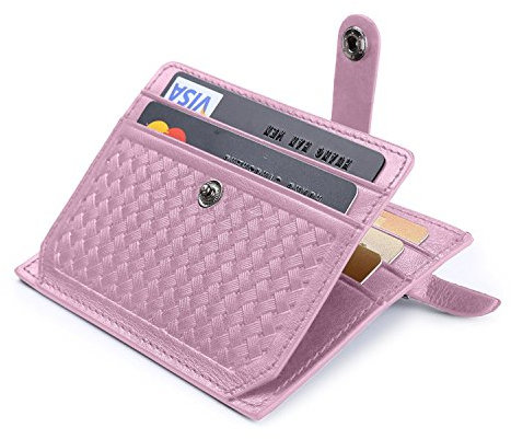 flintronic® Porte Cartes de Crédit, Rose Bifold Portefeuille Cuir Véritable, RFID NFC Blocage avec Poche à Monnaie avec Bouton Couvert pour Femmes