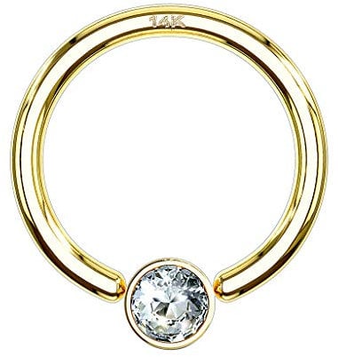 Piercingfaktor BCR Piercing Klemmring Ring 585er Gold 14 KT mit Kristall Septum Helix Ohr Tragus Intim Intimpiercing 1,2mm x 8mm x 3mm Gelbgold