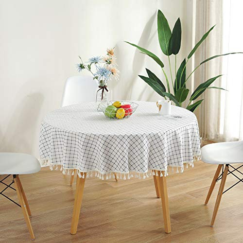 meioro Runde Tischdecken Rund Tischdecke aus Baumwolle und Leinen Rechteckige Quasten Tischwäsche Geeignet für Indoor Outdoor und Esstisch(Durchmesser 100 cm)
