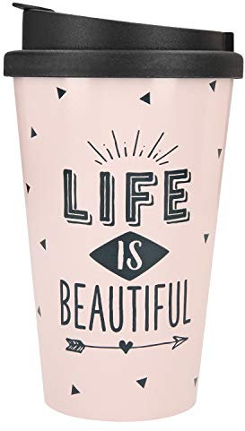 Depesche Life is Beautiful 2180.030 - Tazza in plastica con scritta, 350 ml, riutilizzabile