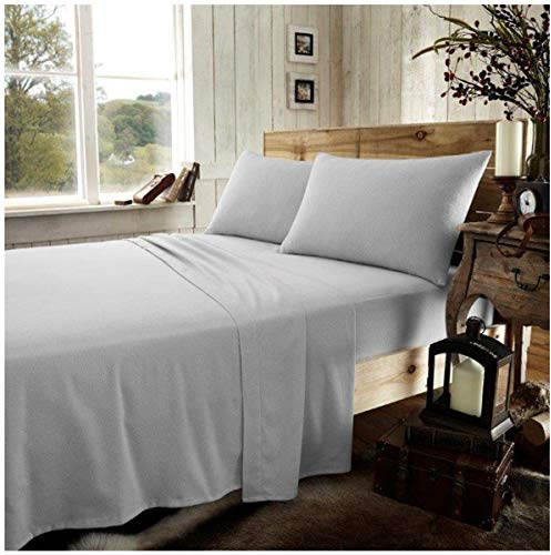 GC GAVENO CAVAILIA Luxury Flannel Plain Flat Sheet, 100% Brushed Cotton Easy Care Accessory, Premium Soft & Cosy Bed Linen, Grey, Double Size Bedsheet