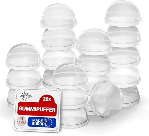 LouMaxx Gummipuffer - 20 Stück transparent Ø 13mm - Gummifüsse selbstklebend mit extra starkem Halt - Premium Anschlagpuffer verhindern Rutschen und Kratzer, Anschlaglärm und Vibrationen