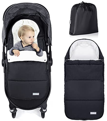 Orzbow Chancelière pour Poussette Universelle,Imperméable Nid d'ange Bébé avec Sac de Rangement,Doublure en Velours Corail Chaud,Amovible Hiver Sac de Couchage pour Landau et Cosy (Noir Pur)