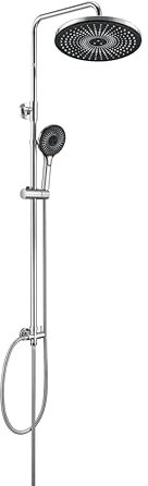 Görbach Colonne de Douche Sans Mitigeur pour Baignoire Ensemble de Douche pour Salle de Bain Système Réglable en Hauteur avec Douchette 3 Jets Pommeau Douche à effet pluie D25CM Chromée