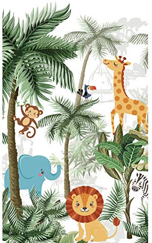 Papier peint intissé 250 cm X 150 cm, illustration forêt tropicale, animaux de la jungle, panoramique pour chambre d'enfant.