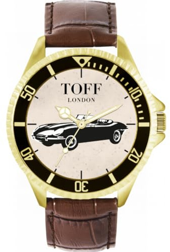 Toff London Herrenuhr Geschenk für Fans von Black Beige Classic Car 42mm