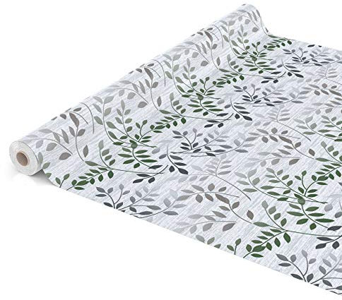 Wachstuchtischdecke abwaschbar Garten Tischdecke Wachstuch Rund Oval Eckig Indoor Outdoor Blätter Silber Grün 500x140cm