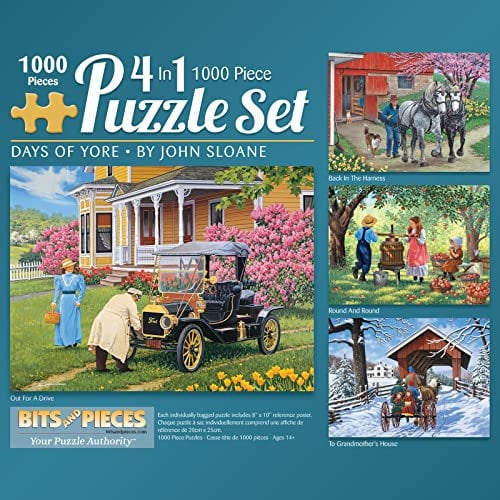 Bits and Pieces,4-in-1 Multipack 1000 Teile Puzzles für Erwachsene – Puzzles messen 50.8 cmx68.6 cm – 1000-teiliges Puzzle-Set – Days of Yore – Pferde, Jahreszeiten, Landschaft Puzzle von John Sloane