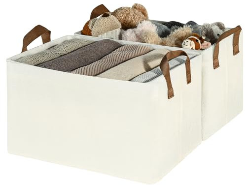 GRANNY SAYS Storage Boxes, Pack of 2 Yellow White Storage Baskets with Metal Frame, Wardrobe Storage Baskets for Clothes, Baby Clothes Storage Boxes Grey, Foldable Clothes Storage Boxes for Wardrobe