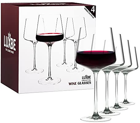 LUXBE - Lot de 4 verres à vin en cristal - Petits verres à vin rouge et blanc - 100 % sans plomb - 450 ml