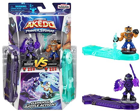 Akedo Legends of Powerstorm Versus Pack 2 Mini Battling Warriors und 2 Battle Controller Epic Shadowfire Nightblade Versus Overboard