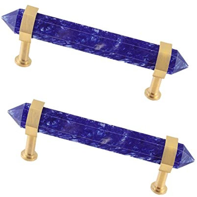 rockcloud Pack of 2 Blue Smelting Quartz Crystal Point Stone Drawer Pulls with Screws, Cabinet Knobs Cupboard Pulls Door Handles for Home Office Decor, Blue