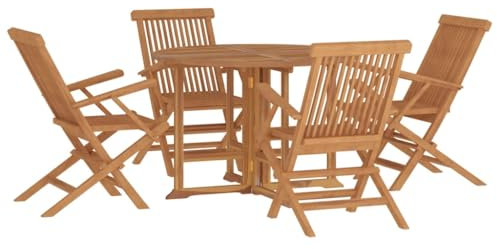 vidaXL 5-TLG. Garten-Essgruppe Klappbar Massivholz Teak, Outdoor-Essgruppe, Essgarnitur Garten, Essgruppe aus Holz, Outdoor-Essgruppen