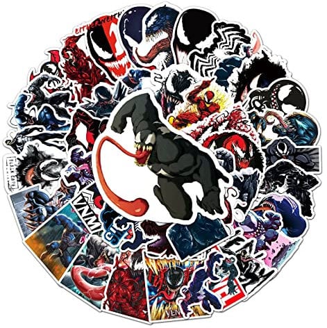 Affoto Venom Stickers (50 PCS), Waterproof, Smooth Surface, PVC, Comic, Glitter, Venom, Cartoon, Single Use, Die-cut, Marvel, Stickers