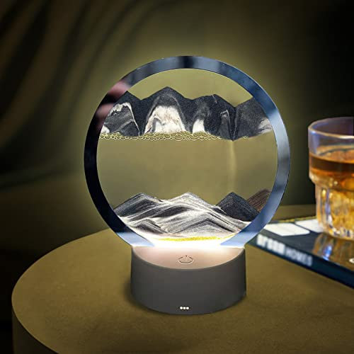 LZH FILTER 3D Moving Sand Creative Art Liquid Tischlampe, RGB-Farbwechsel-Sandmalerei-Nachtlicht, 3D-Sanduhr-Tiefsee-Treibsand-Lampe, für Living Home Desktop Dekoration
