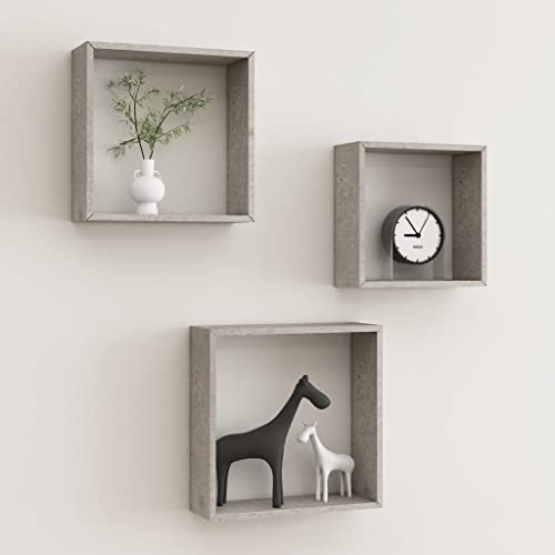 lvssiao Würfelregale 3 STK, Würfelregal-Set in Moderner Regalwürfel Flexicube MDF Hochglanz Hängeregal Cube Regal für Bücher DVD Auszeichnungen Büchern Sammlerstücken, Betongrau
