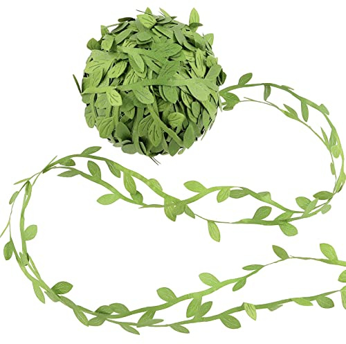 Mardatt 1 Roll Leaf Ribbon, 131 Feet/44 Yard Olive Green Artificial Vines Leaves Ribbon Leaves Leaf Trim Ribbon Artificial Vines Leaves String Botanical Greenery for Party Wedding Home Decoration