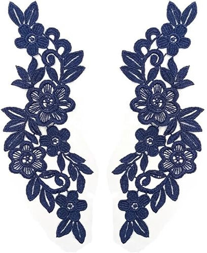 1 Paar Spitzenapplikation Blumenstickerei Patch,Blumen Spitze Nähen Applikation Kragen Applikation DIY Handwerk Ausschnitt Nähen Stickerei Patches Zubehör für Cheongsam Kleidung Kleid,Navy blau