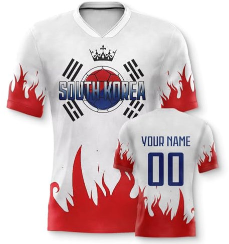 Yolovi Südkorea Personalisiertes Fussball Trikot 3D Druck Football Shirt mit Ihrem Namen und Nummer Hip Hop Football Jersey für Herren Damen Kinder, Small-6X-Large