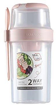 Tasse à Salade Fraîche avec Fourchette et Support pour Vinaigrette, 19 Oz/25,7 Oz Keep Fit Salade Repas Shaker Tasse, Portable Fruits Légumes Salade Tasses Conteneur pour Travail Voyage(Rose 760ml)