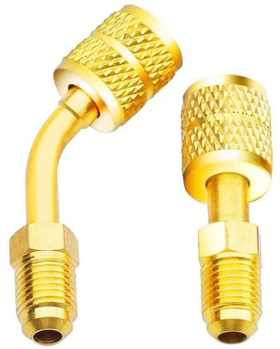 Greluma Adattatore R410A da 5/16 SAE femmina a 1/4 SAE maschio svasato per condizionatori d'aria HVAC, 1 adattatore dritto + 1 adattatore angolato
