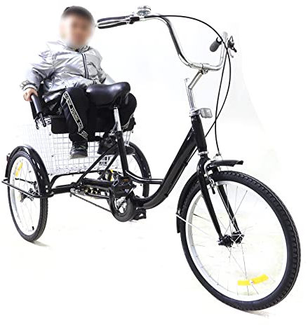 innytund Adult Tricycle 20 Inch Adults Senior Bike 3 Wheel Tricycle Pedal with Shopping Basket and Child Seat, Height Adjustable Bike for Elderly Men and Women, Black