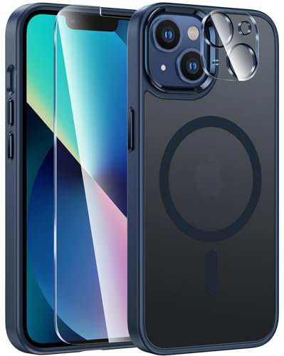 FNTCASE für iPhone 13 Hülle: i Phone 14 Handyhülle Magnetische Translucent Matte Militär Fallschutz Anti Vergilbung Case - Robuste langlebige stoßfeste Schutzhülle-Blau