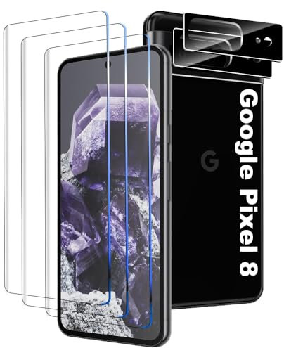 DIREARY [3+2 Stück] Panzer Schutz Glas für Google Pixel 8 Folie, Displayschutzfolie, Kamera Schutzfolie, Fingerabdrucksensor Kompatible, Panzerfolie Schutzfolie für Google Pixel 8