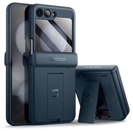 SURITCH for Samsung Galaxy Z Flip 5 Case with Screen Protector & Hinge Protection & Foldable Kickstand, All-Inclusive Shockproof Protective Matte Cover for Samsung Galaxy Z Flip 5 5G(2023)-Blue