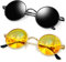 KANASTAL 2er Set Runde Sonnenbrille Herren Damen Retro Polarisierte Sonnenbrille Rund mit Metallrahmen Vintage Hippie Rave Brille UV400 Schutz, Nachtfahrbrille und Schwarze