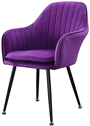 EsEntL Esszimmerstuhl aus Samt, Moderne Möbel, Sofastuhl, Metallbeine, Rückenlehne, Sessel, weiches Kissen, Kaffeestuhl (Farbe: Lila, Größe: Schwarze Beine)