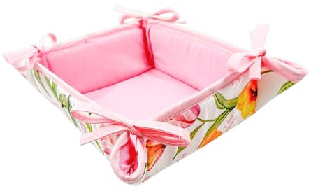 MAGIE DI CASA Panera acolchada para el día de la madre, primavera y verano, ideal como regalo y decoración de mesa, fabricada en Italia (tulipano rosa)