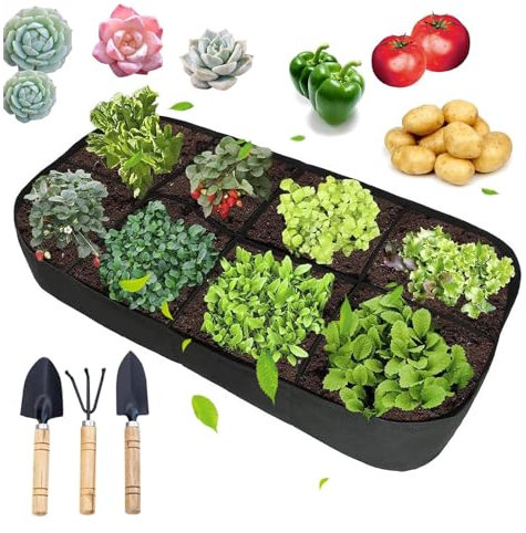 Sac de Plantation pour 8 Plantes, Jardinière Rectangulaire 480L Pot de Culture Sac de Culture avec 3 Outils de Plantation Pot Geotextile pour L'extérieur Légumes Tomates Poivrons Fleurs