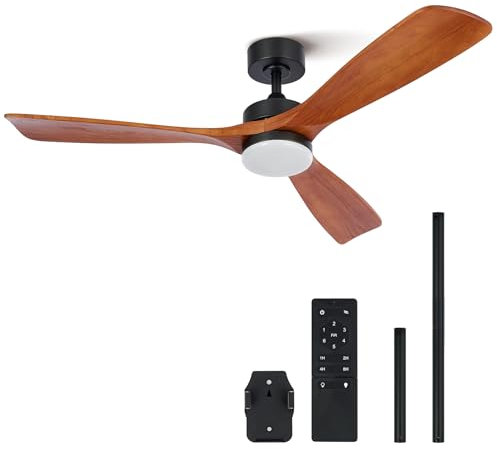 VONLUCE Ventilateur de Plafond avec Lumière Ø132CM 52 Pouces en Bois avec Télécommande 3 Lames Moteur DC Réversible Mode Été-Hiver Silencieux 6 Vitesses 30W, Noyer