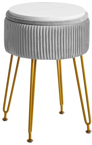IBUYKE Samt Speicher Fußstütze Hocker Ottoman, Make-up Eitelkeits Hocker Beistelltisch mit goldenen Stahlbeinen abnehmbare Abdeckung, Couchtisch Top Cover, grau L/G-20G