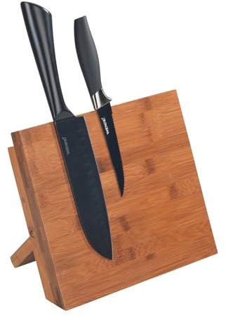 WENKO Magnetischer Messerhalter Mod. Mesina, Magnet Messertisch aus geräuchertem Bambus, 23,5 x 21 x 13 cm, Dunkelbraun