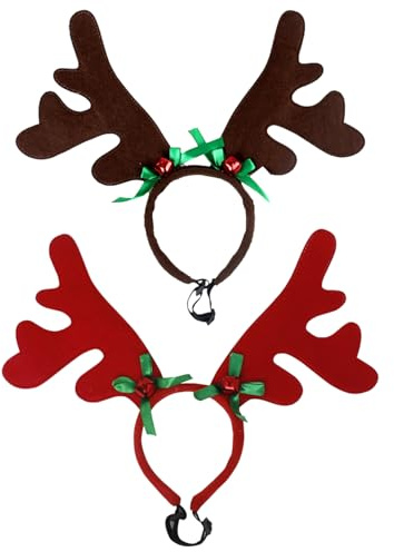 Bohue Lot de 2 serre-têtes en bois de renne de Noël pour chien, serre-tête en bois de renne de Noël pour chiot