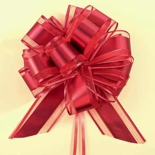 10 Stück Große Geschenkschleife, 18 cm Ziehschleife Geschenk Schleife mit Geschenkbänder Dekoschleifen für Basteln Verpacken Hochzeit Geburtstag Geschenkverpackung (Rot)