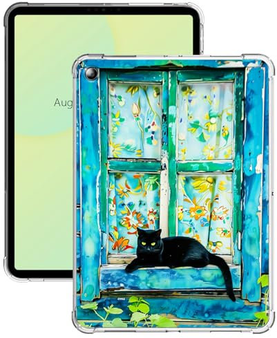 for Fire HD 8 & HD 8 Plus Tablet Case 12th Generation 8 inch 2022 Release Lightweight Ultra Slim Transparent Flexible TPU Shock Proof Clear Tablet Cover Case - Black Cat in The Window