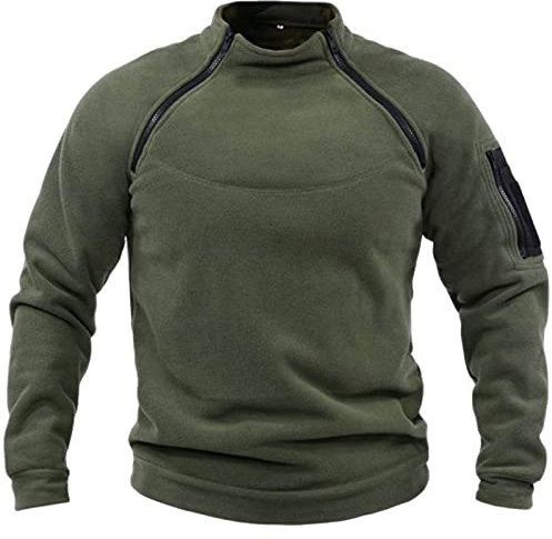 Men's Tactical Fleece Pullover Outdoor Military Fleece Sweatshirt Warm Combat Jumpers Jacket Army Windproof Sport Sweater Top with Zipper Autumn Winter Thermal Workwear for Fishing Hiking Green