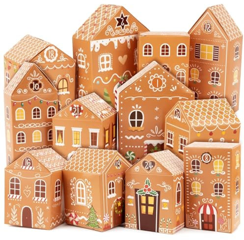 BOFUNX 24 Adventskalender zum Befüllen Basteln DIY Adventskalender Häuser Kisten Geschenkboxen Weihnachtskalender Geschenkbox für Kinder Weihnachten Geschenk Weihnachtsdeko