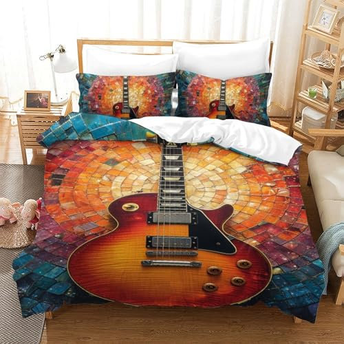 HEYLInUP Gitarre Bettbezug Set Bettwäsche-Sets Kinderbettwäsche-Set Reißverschluss Mit Kissenbezug Betten Set Für Jugendliche Kinder Schlafzimmer Single(140x200cm)