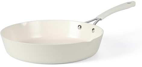 Martha Stewart Heathland 9.5 Inch Aluminum Fry Pan Cookware Non-Toxic Premium Ceramic Non Stick Frying Pan, Kitchen Egg Pan, Omelet Pan, Always Pan, Pots and Pans, Linen White, Induction Safe