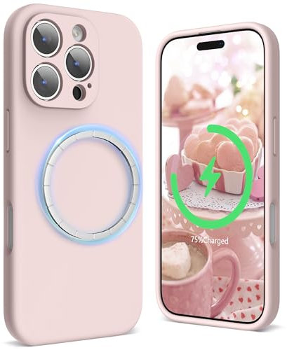 SURPHY Magnetic Design for iPhone 16 Pro Max Case, Liquid Silicone Protection for Each Lens Shockproof Gel Rubber Phone Case for iPhone 16 Pro Max 6.9 inch 2024, Pink Sand