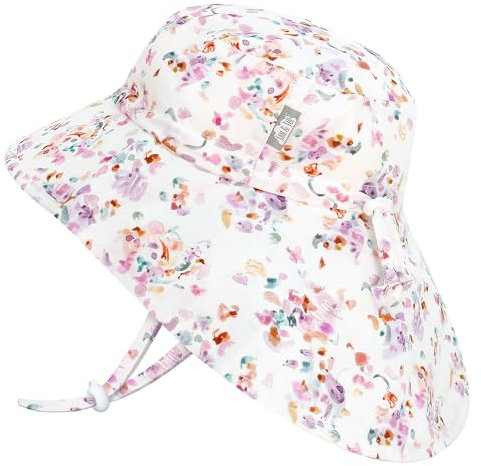 Jan & Jul Mädchen Baumwoll-Sonnenhut mit Nackenschutz, Verstellbarer Strandhut für Kleinkinder (L: 2-5 Jahre, Pretty Petals)