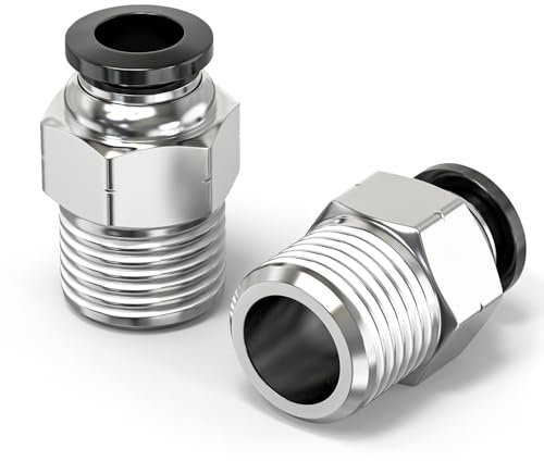 ERGAOBOY 2 Pièces Tube droit mâle 10MM OD x Filet 1/4 BSP Raccords Pousser pour connecter, Raccords pour tuyaux pneumatiques pour outils à air comprimé
