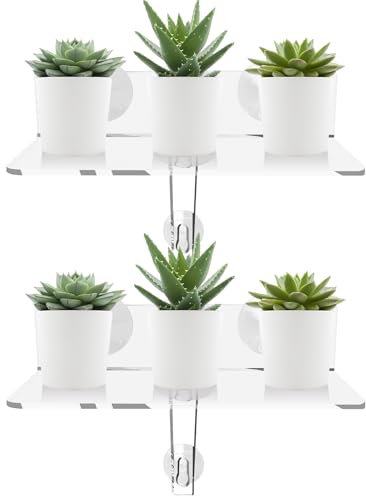 Lot de 2 étagères de fenêtre en acrylique transparent pour plantes, support mural de fenêtre, étagère murale en plastique transparent, ventouse pour jardins intérieurs, livres, photos, plantes grasses