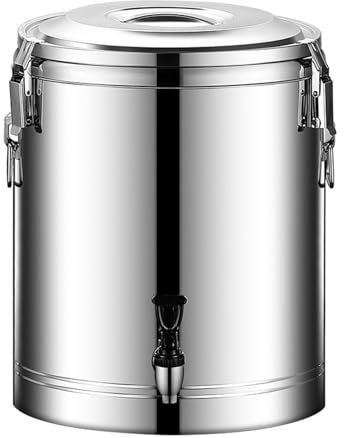KhUkhu Grand Seau Isotherme en Acier Inoxydable avec Robinet, Distributeur De Boissons Isotherme pour Lait, Café, Soupe,20L